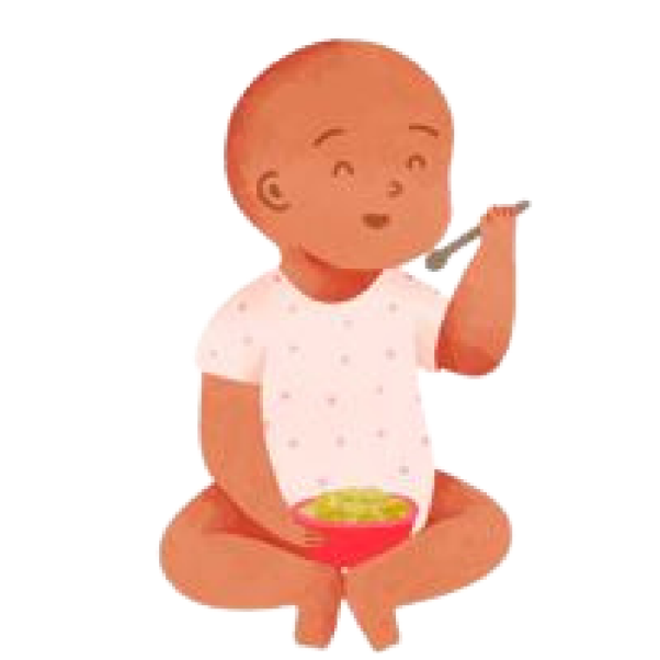 Baby sitting and eating